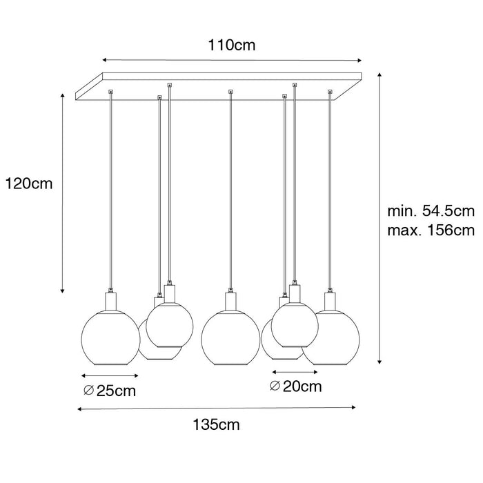 QAZQA Design hanglamp zwart met goud glas 7-lichts - Bert