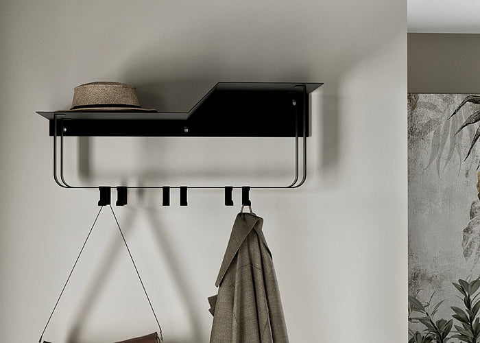 Gorillz Layer - Wandkapstok Met Hoedenplank - 8 Kapstok Haken - Zwart