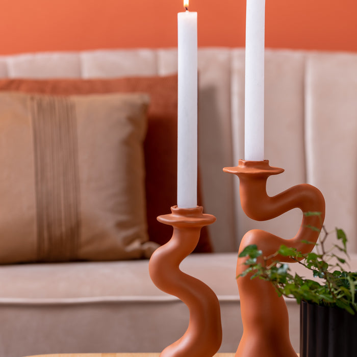 Present Time Kandelaar Organic Swirl - Oranje - 14x12,5x30,5cm