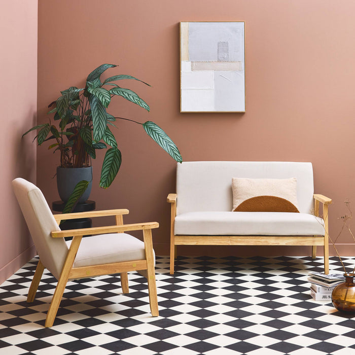 sweeek - Bank 2-zits + fauteuil, corduroy, houten poten.