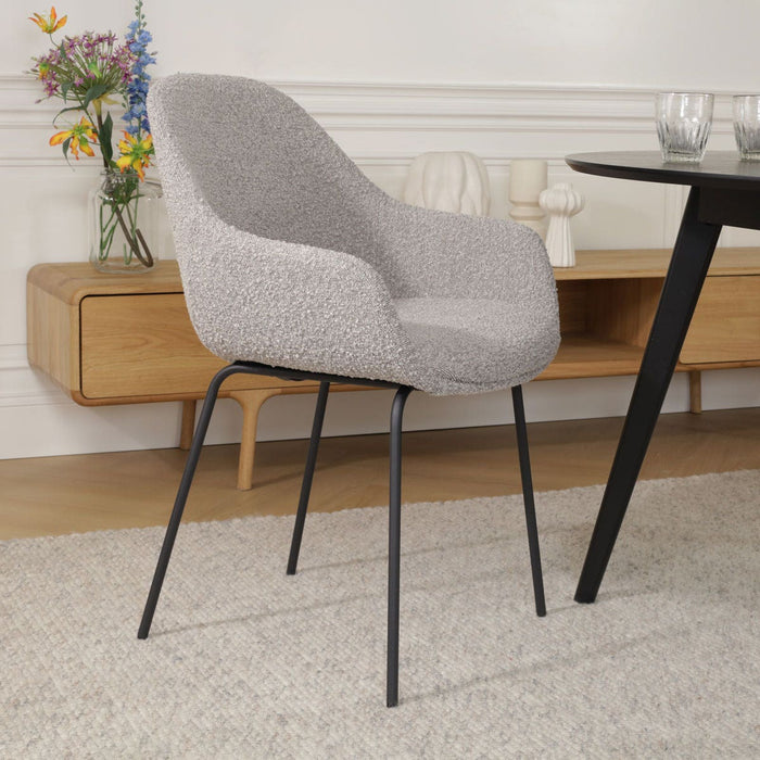 Nolon Nora-Mae Eetkamerstoelen Set van 2 - Bouclé Taupe - Zwarte Poten