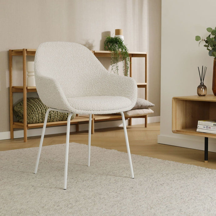 Nolon Nora-Mae Eetkamerstoelen Set van 2 - Bouclé Beige - Witte Poten