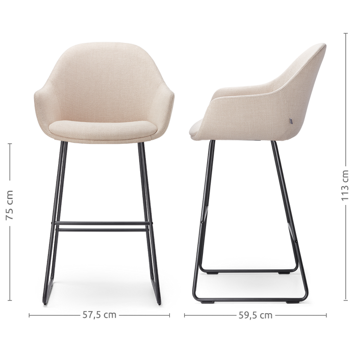 Nolon Nino-Mae Barkrukken Set van 2 - Beige - Zwart - 75 cm