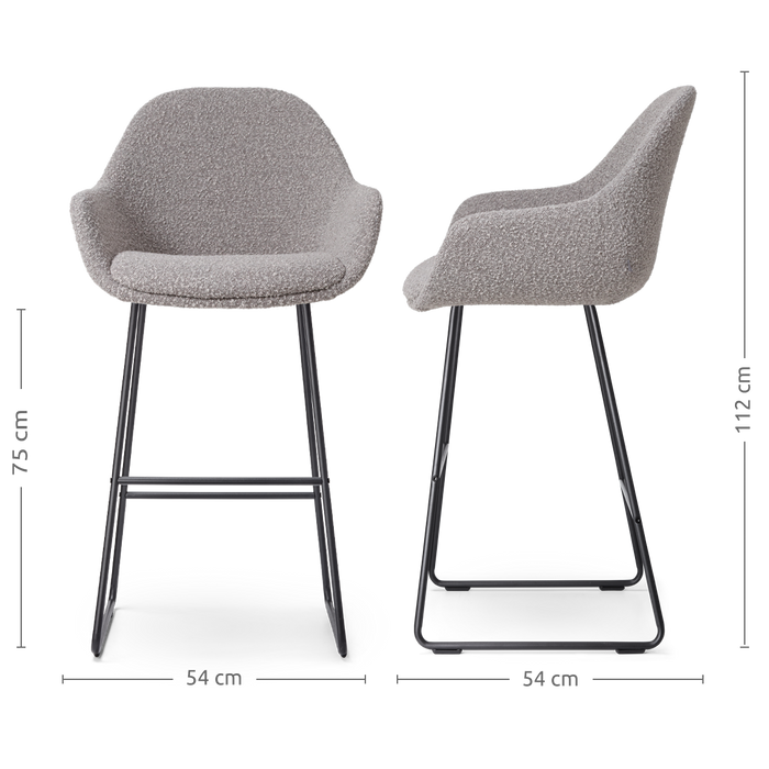 Nolon Nino-Mae Barkrukken Set van 2 - Bouclé Taupe - Zwart - 75 cm