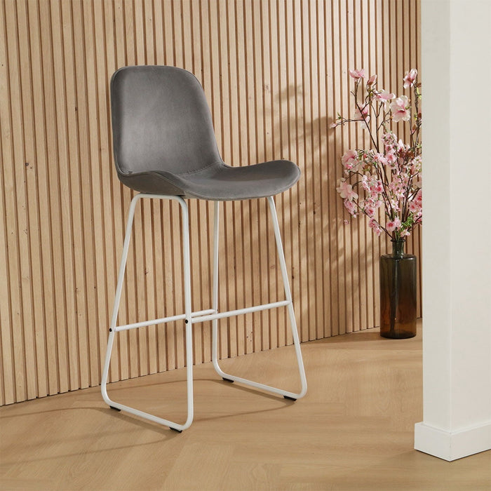 Nolon Nino-Fé Barkruk Grijs - Velvet - Wit Onderstel - 65 cm