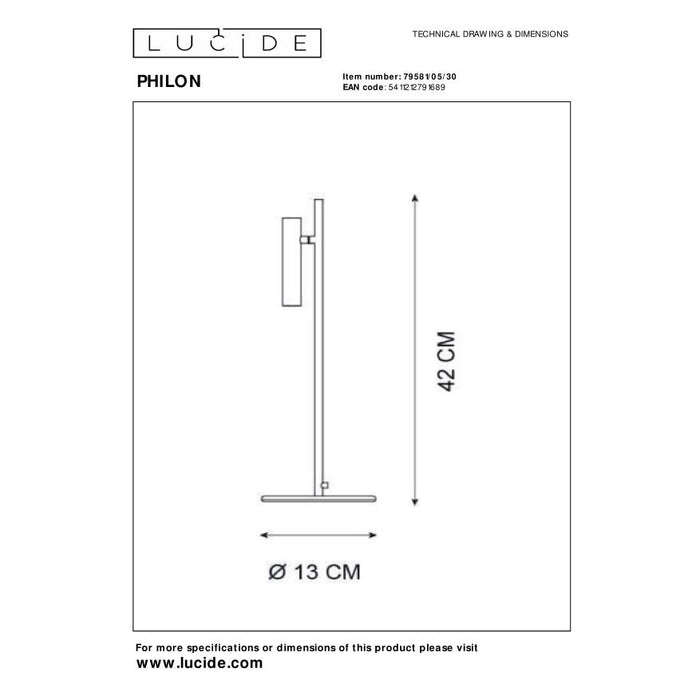 Lucide Philon Tafellamp Zwart - 1 x Geïntegreerde LED