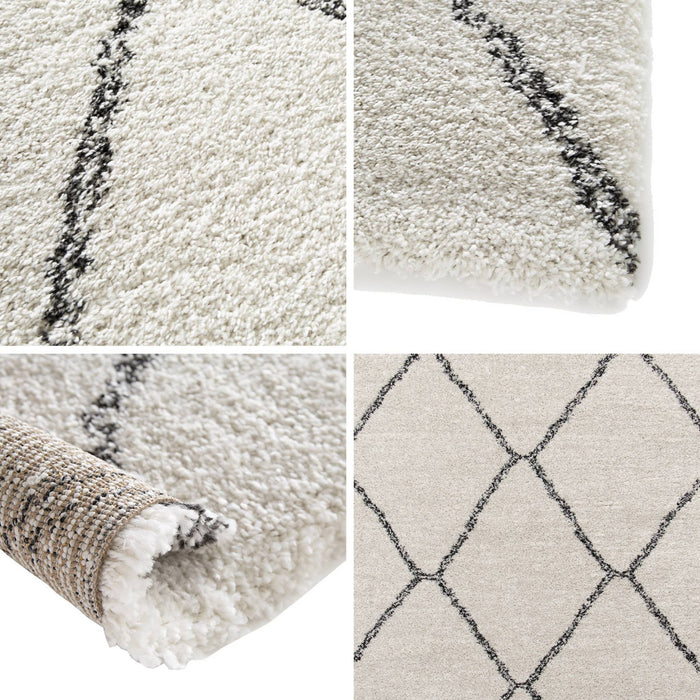 sweeek - Shaggy interieur tapijt, Berber stijl, wit en zwart