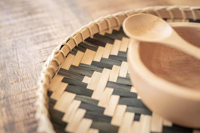 Liviza Muurdecoratie bamboe mand - Wit zwart Ø40