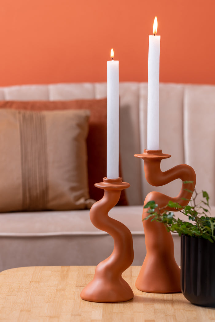 Present Time Kandelaar Organic Swirl - Oranje - 12x11,5x25,5cm