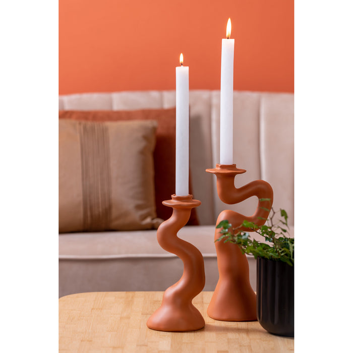 Present Time Kandelaar Organic Swirl - Oranje - 12x11,5x25,5cm