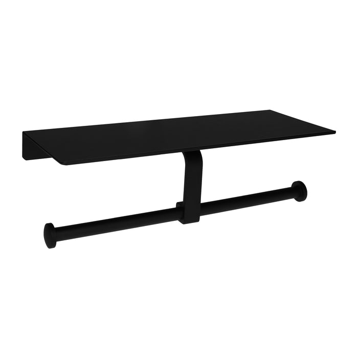 QUVIO Toiletrolhouder dubbel met een plankje - Metaal - Zwart