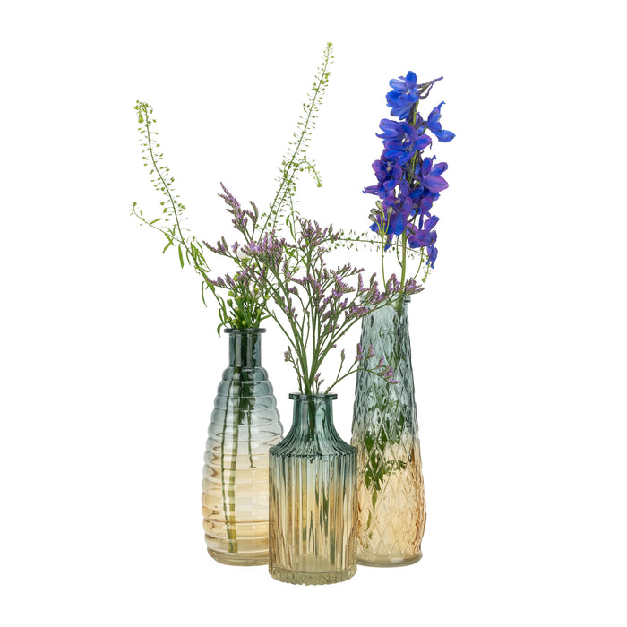 QUVIO Glazen vaas met patroon, geel|blauw - Hoogte 22 cm