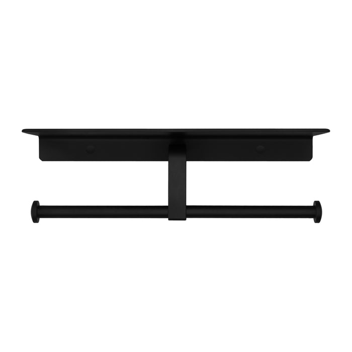 QUVIO Toiletrolhouder dubbel met een plankje - Metaal - Zwart