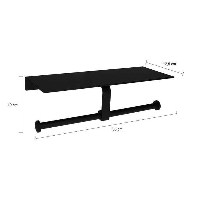QUVIO Toiletrolhouder dubbel met een plankje - Metaal - Zwart
