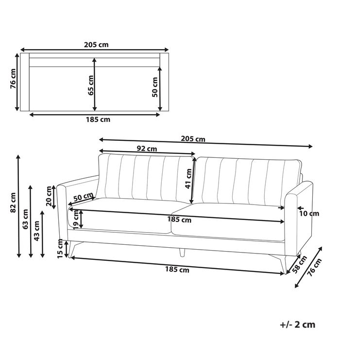 Beliani - MALA - Driezitsbank - Lichtbeige - Polyester