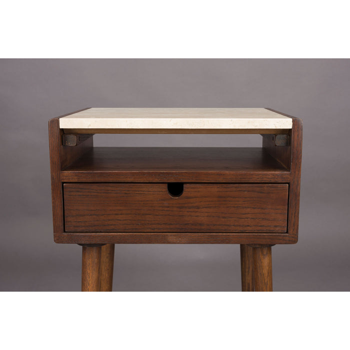 Dutchbone Arda Bijzettafel|Nachtkastje Travertin| Hout - Beige