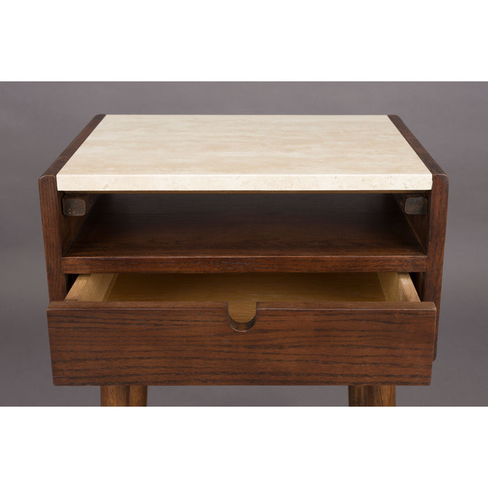 Dutchbone Arda Bijzettafel|Nachtkastje Travertin| Hout - Beige