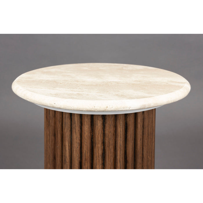 Dutchbone Arda Bijzettafel Rond 35 cm Travertin| Steen - Beige