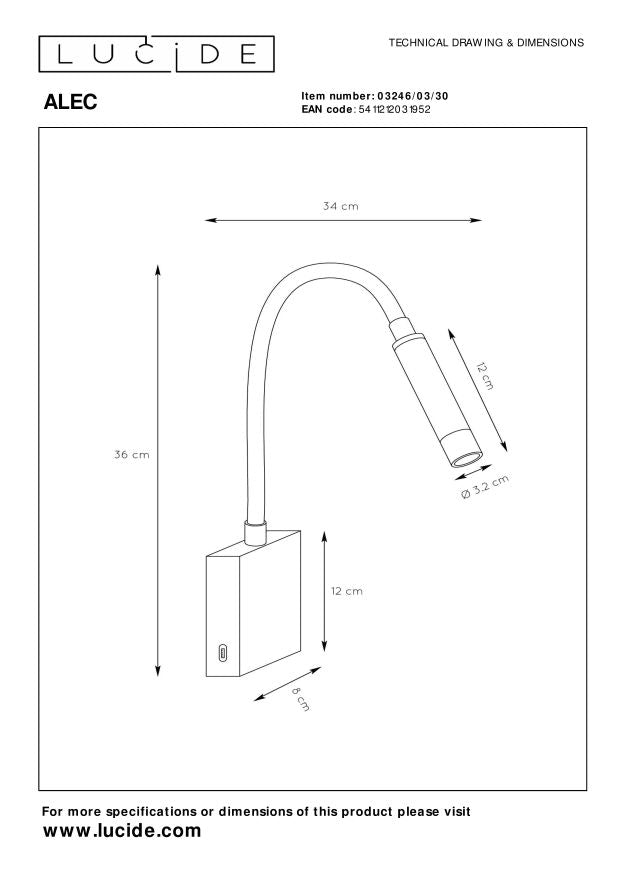 Lucide ALEC Wandspot - Zwart