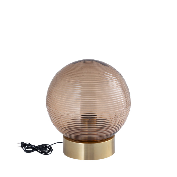 PTMD Korrin Brown embossed rib glass table lamp ball S