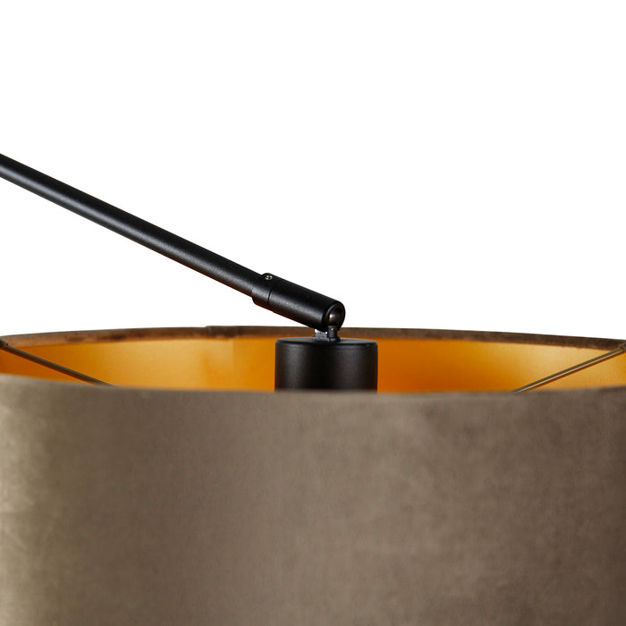 QAZQA Wandlamp zwart met velours kap taupe 35 cm verstelbaar - Blitz