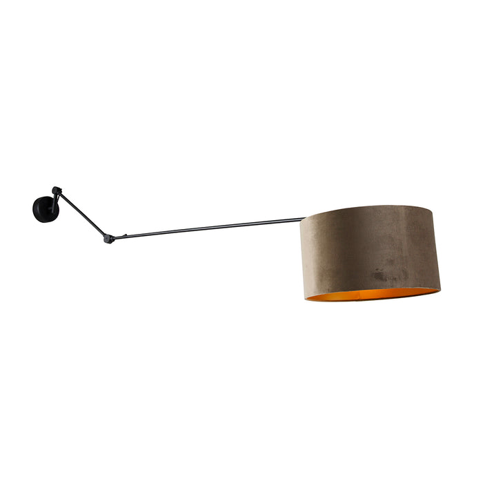 QAZQA Wandlamp zwart met velours kap taupe 35 cm verstelbaar - Blitz