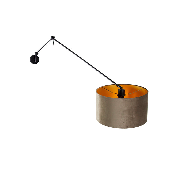 QAZQA Wandlamp zwart met velours kap taupe 35 cm verstelbaar - Blitz