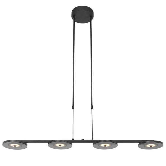 Steinhauer - Turound - Hanglamp 4-lichts zwart | smoke glas dimbaar