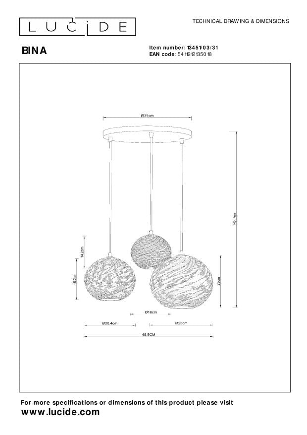 Lucide BINA Hanglamp - Wit