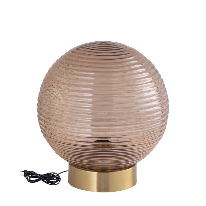 PTMD Korrin Brown embossed rib glass table lamp ball L