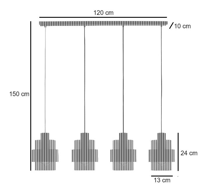 Freelight Hanglamp Chiasso Zwart goud & Amber Glas 4 Lichts L 120 cm