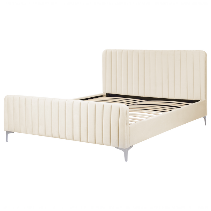 Beliani-LUNAN-Tweepersoonsbed-Lichtbeige-160 x 200 cm-Fluweel