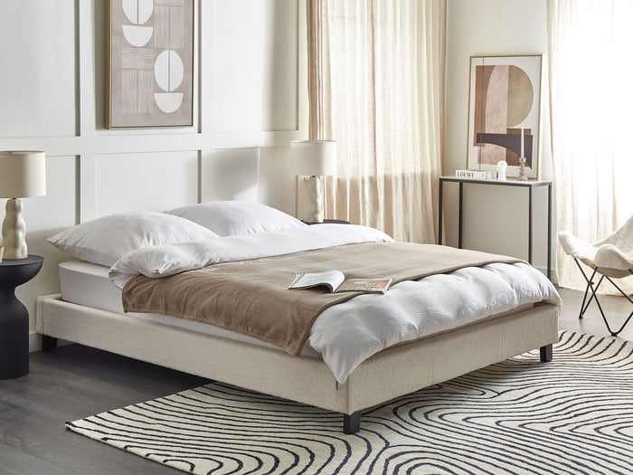 Beliani-ROANNE -Tweepersoonsbed-Lichtbeige-160 x 200 cm-Bouclé