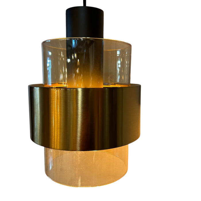 Freelight Hanglamp Chiasso Zwart Goud & Amber Glas 3 Lichts L 1 mtr