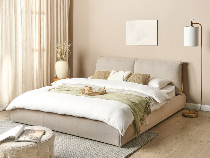 Beliani-VINAY-Tweepersoonsbed-Zandbeige-180 x 200 cm-Polyester