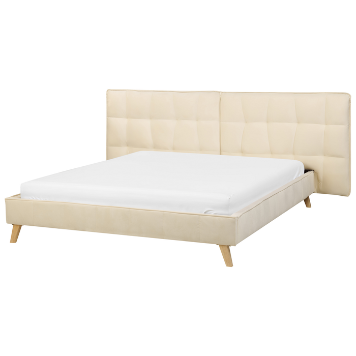 Beliani-SENLIS -Tweepersoonsbed-Lichtbeige-160 x 200 cm-Fluweel
