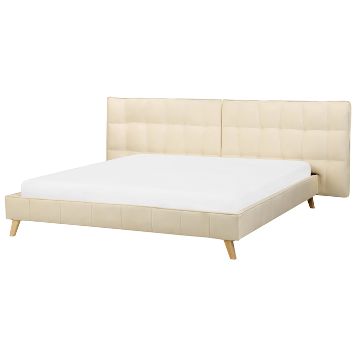 Beliani-SENLIS -Tweepersoonsbed-Lichtbeige-180 x 200 cm-Fluweel