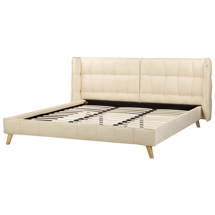 Beliani-SENLIS -Tweepersoonsbed-Lichtbeige-180 x 200 cm-Fluweel