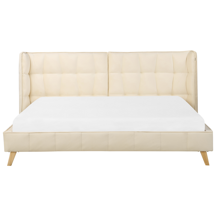 Beliani-SENLIS -Tweepersoonsbed-Lichtbeige-180 x 200 cm-Fluweel