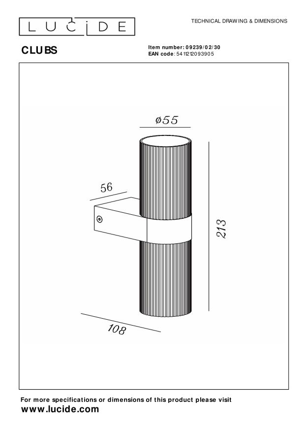 Lucide CLUBS Wandspot - Zwart
