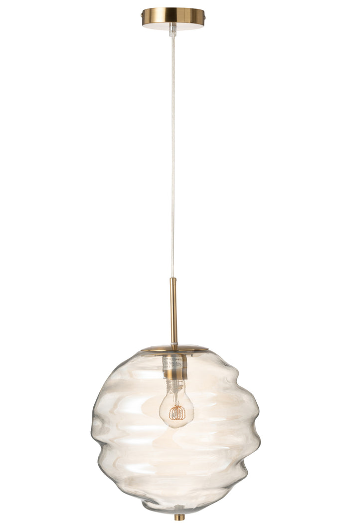 J-Line - Hanglamp Glas Licht Cognac - 30x30x34cm