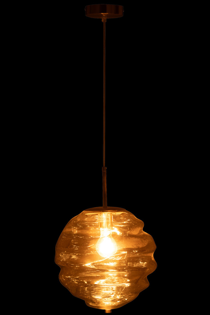 J-Line - Hanglamp Glas Licht Cognac - 30x30x34cm