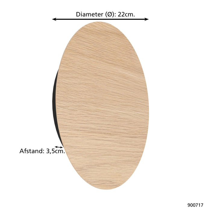 EGLO Alamilo Wandlamp - LED - Ø 22 cm - Bruin - Hout