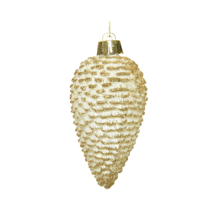 Decoris Dennenappels kersthangers - 6x- creme - 8 cm - kunststof