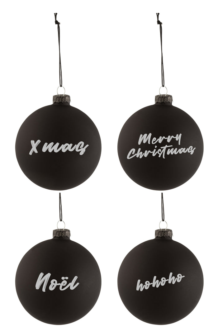 J-Line kerstbal Blackboard - glas - zwart - medium - doos van 4