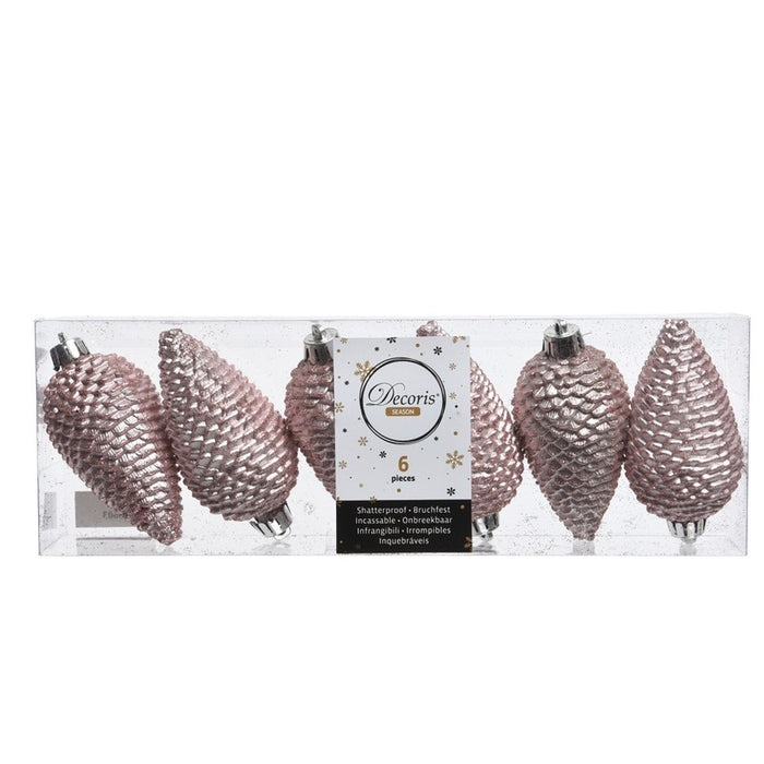 Decoris Kersthangers dennenappels - 6x - lichtroze - 8 cm