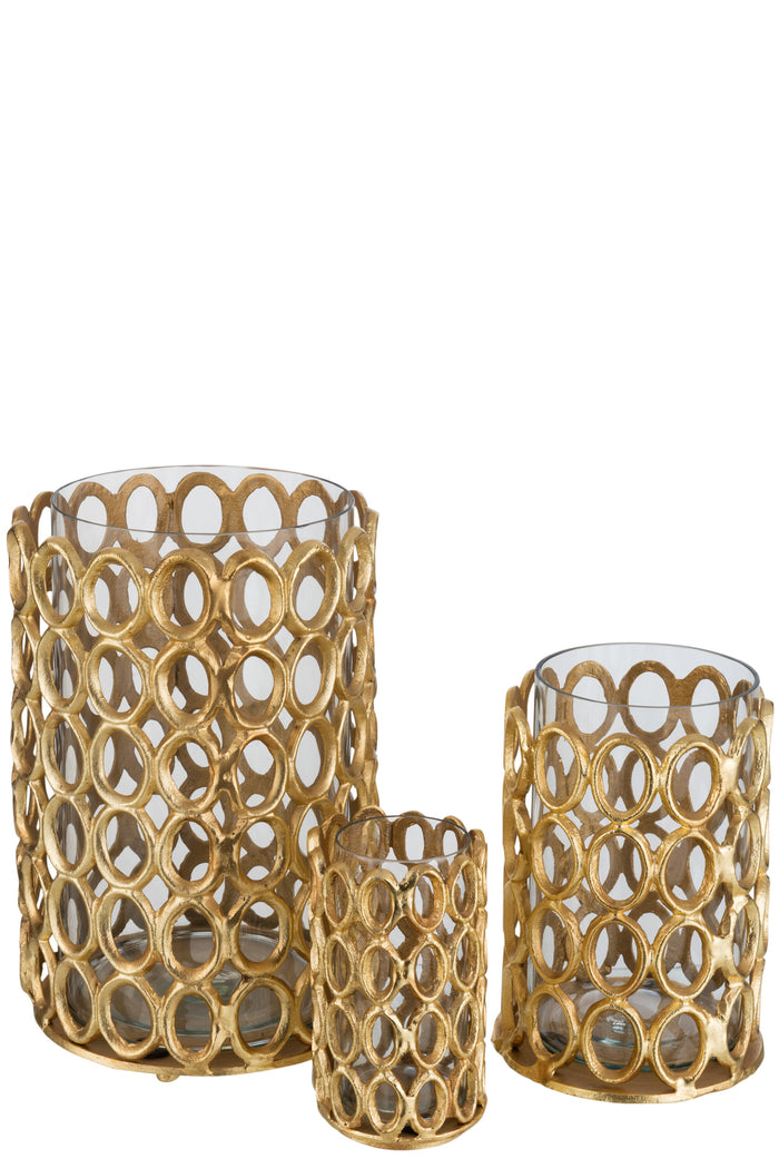 J-Line windlicht Rond Ringen - aluminium - goud - large