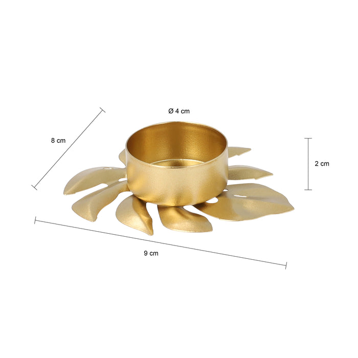QUVIO Waxinelichthouder op een blad - 9 x 8 x 2 cm - Metaal - Goud