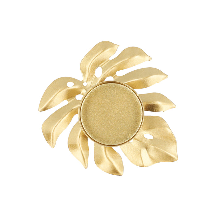 QUVIO Waxinelichthouder op een blad - 9 x 8 x 2 cm - Metaal - Goud