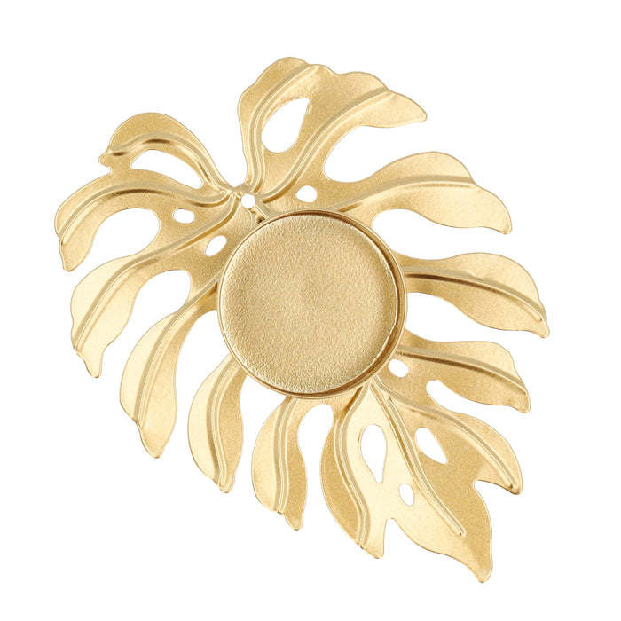 QUVIO Waxinelichthouder op een blad - 12,5 x 10 x 2 cm - Metaal - Goud